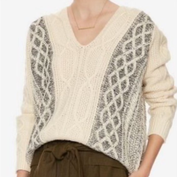 Derek Lam Chunky Knit Cream and Gray V Neck Sweater size - Picture 1 of 6
